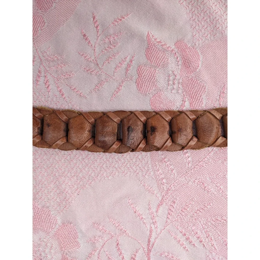 Vintage Brown Braided Woven Leather Belt‎ Buckle Western Boho Women's Medium